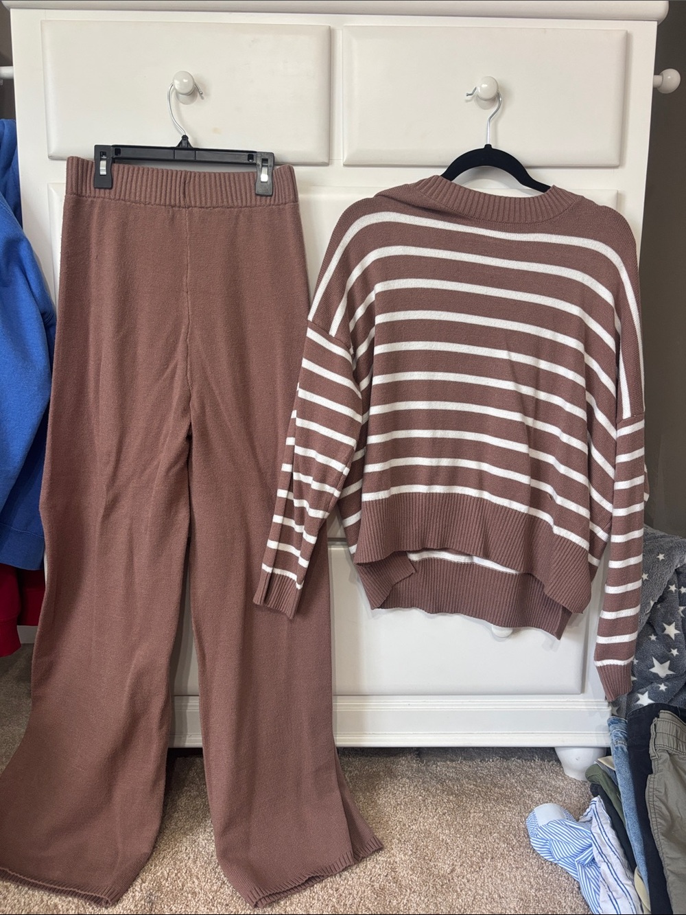 Sincerly Jules Brown and White Striped Knit Sweater Set
